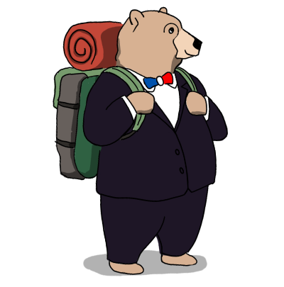 A Flip Side bear setting out on a hike